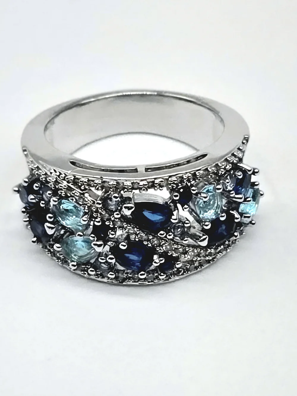 Silver-Filled Blue Multi-Gemstone Zircon Ring Size 7